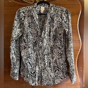 J. Crew Black and White Button Down Shirt with Notched Collar